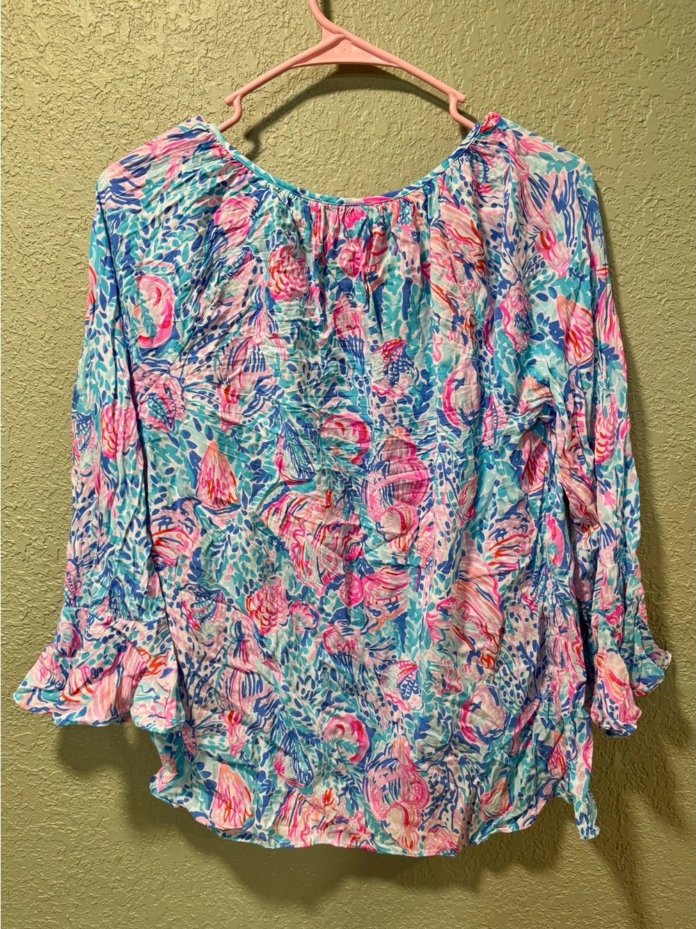 Lilly Pulitzer Aqua and Pink Floral Peasant Tunic M - Picture 4 of 4